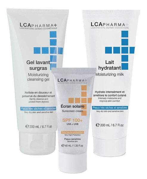 Picture of Lca pharma moisturizing clenasing gel & body milk & sunscreen save 50 sr kit